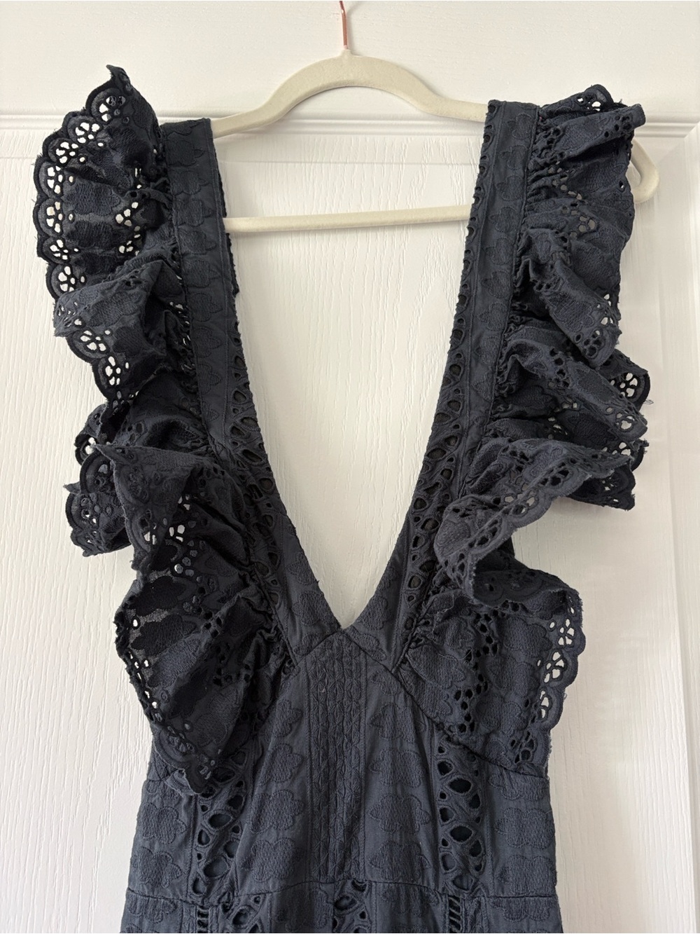 Free People Navy Eyelet Ruffle Back-Tie Jumpsuit - Picture 3 of 5